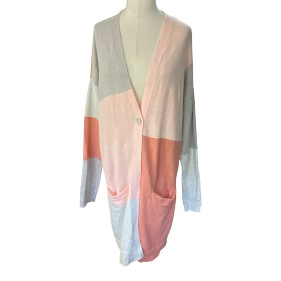 J. Jill multicolor color-block one-button longline cardigan sweater Size medium - Picture 2 of 10